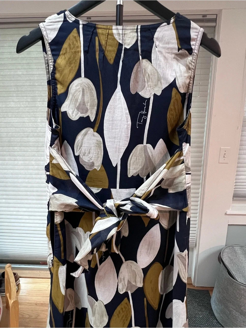 Tory Burch Sleeveless Floral Navy/Ivory Tulip Print Dress Tie Waist Size 4